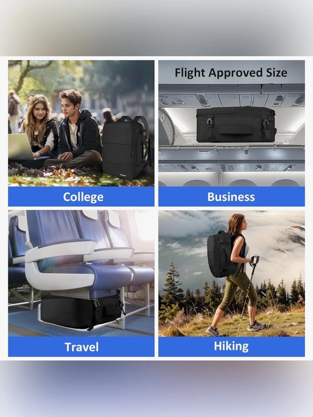 NWT Taygeer Black Travel Backpack Flight Approved 15.6” Laptop Personal Item